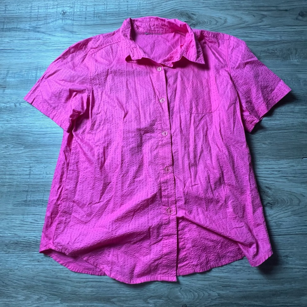 Unbranded Button Down Shirt‎ Mens L Hot Pink Textured Stripe Short Sleeve Casual